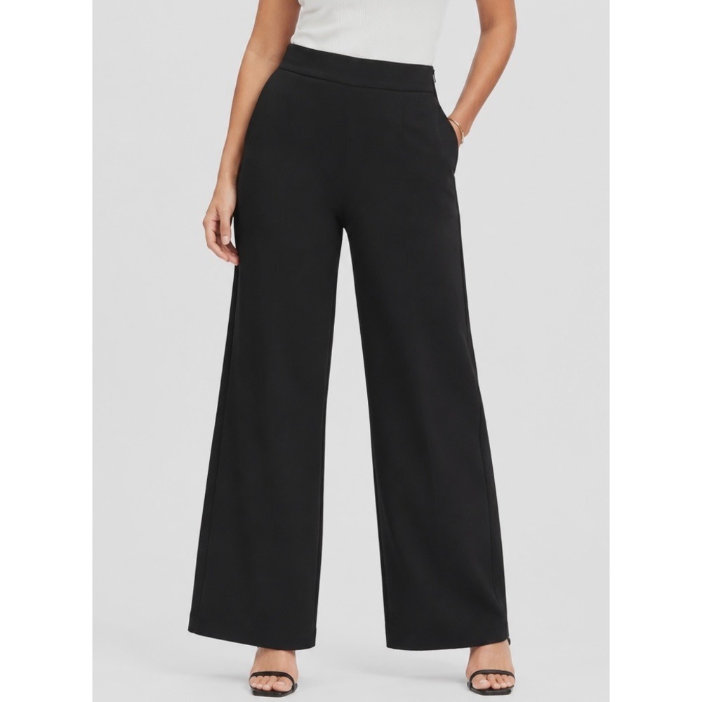 Massimo Dutti Womens Black High Rise Wide Leg Trousers 6 NWT Minimalist Career